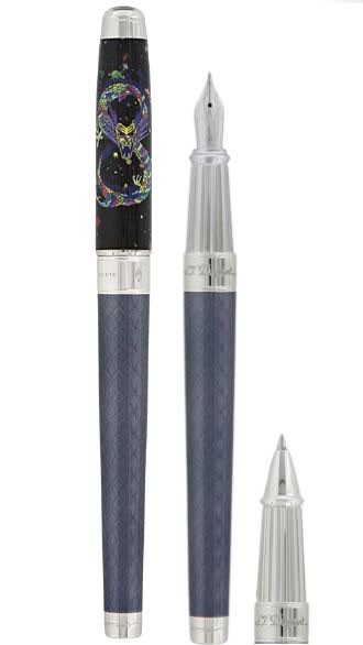 S.T. Dupont Line D Eternity Dragon Scales Black Palladium Trim Multifunction Fountain Pen And Rollerball Pen