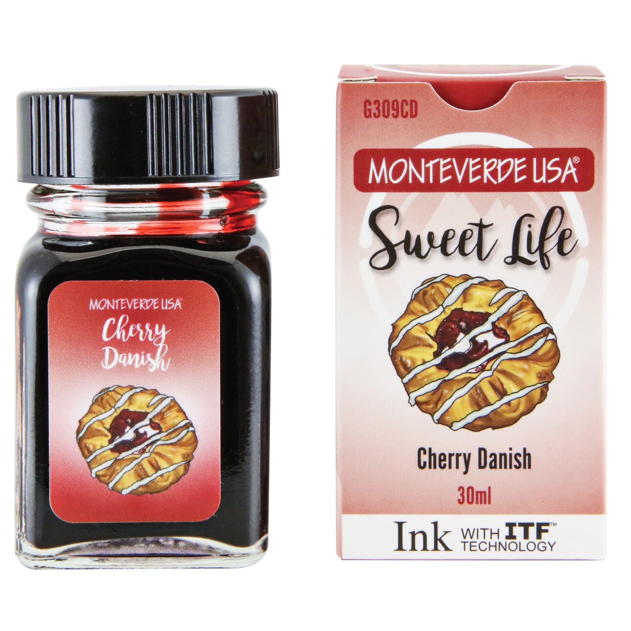 Monteverde Sweet Life Bottled Ink 30mL Cherry Danish