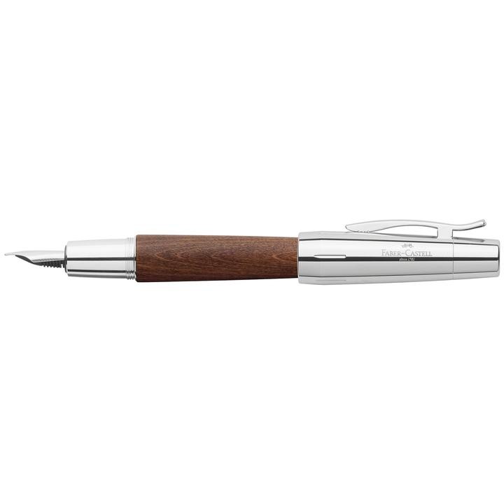 Faber-Castell E-Motion Brown Wood And Polished Chrome Fountain Pen